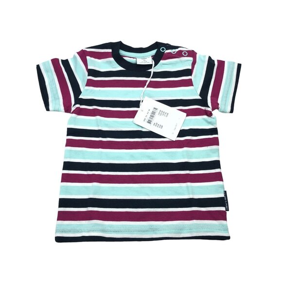 Polarn O. Pyret Striped Baby T-Shirt Cotton Short Sleeve Blue Pink 6-9M - Picture 1 of 6